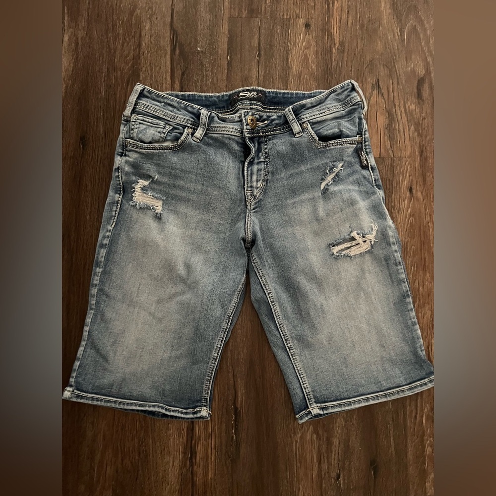 Silver Suki Distressed Bermuda Shorts